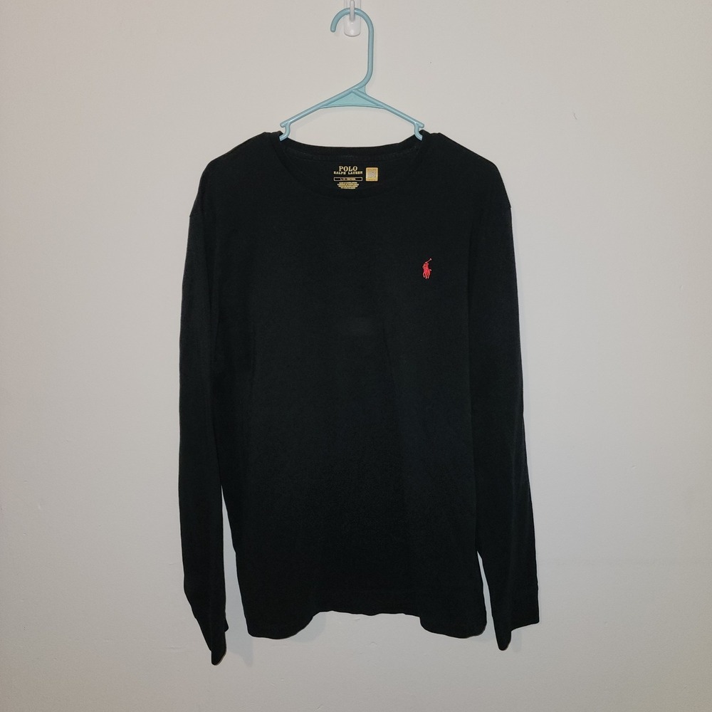 Polo Ralph Lauren Mens Large Black Long Sleeve Shirt 100% Cotton Pony Logo